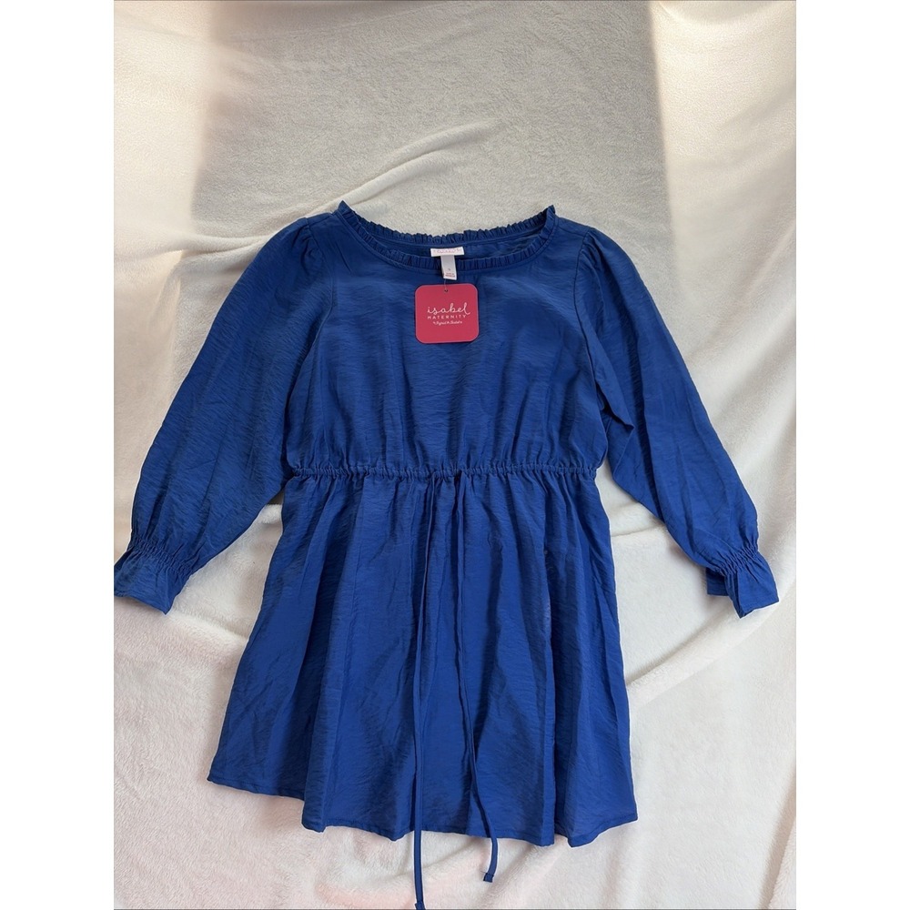 Isabel Maternity Top Small Blue Drawstring Waist 3/4‎ Sleeve Round Neck Blouse
